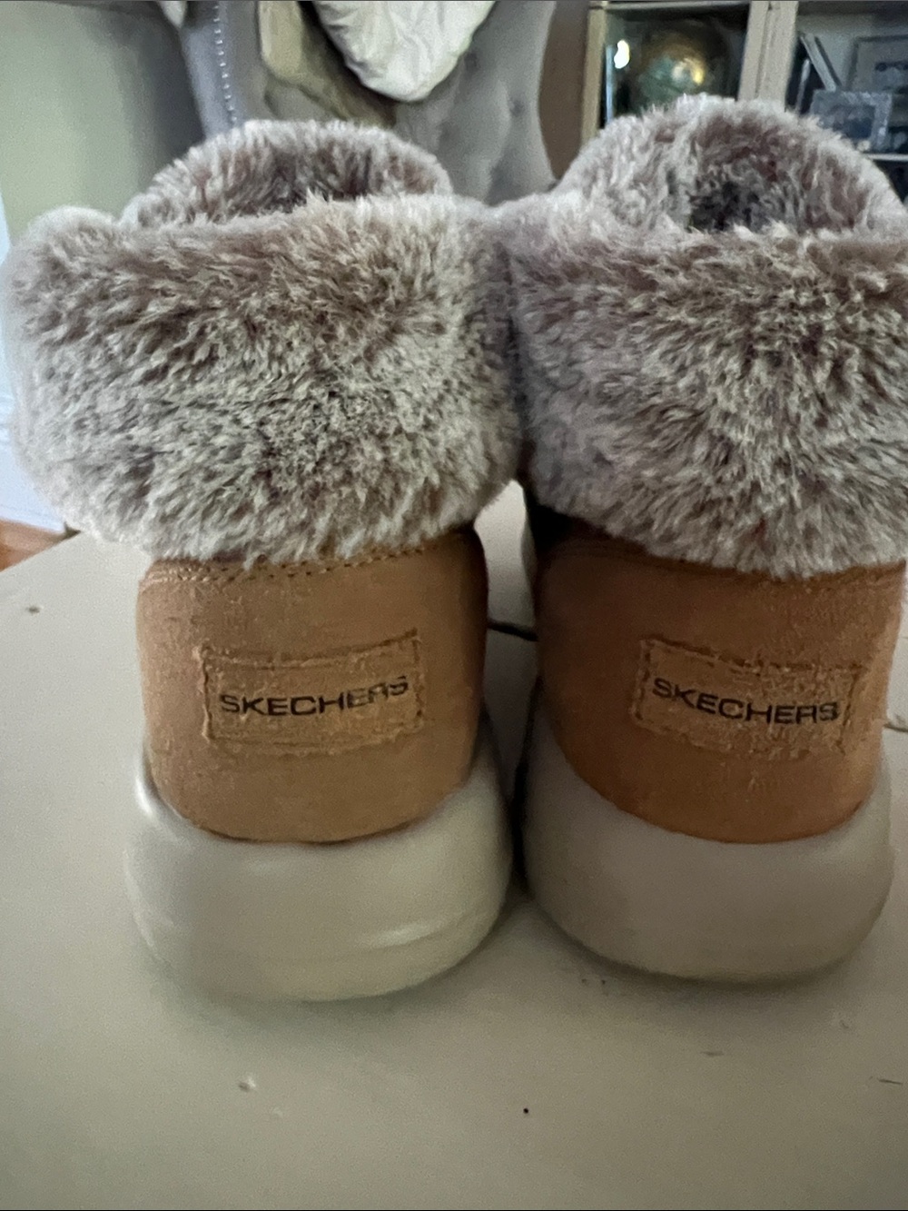 Skechers Tan Suede Lace-Up Ankle Boots with Faux Fur Collar - Picture 5 of 5